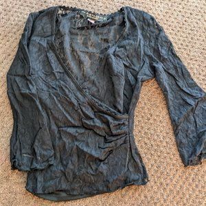 3/4 length Bell-Sleeve Rampage, Black Lace, Wrap Around Blouse